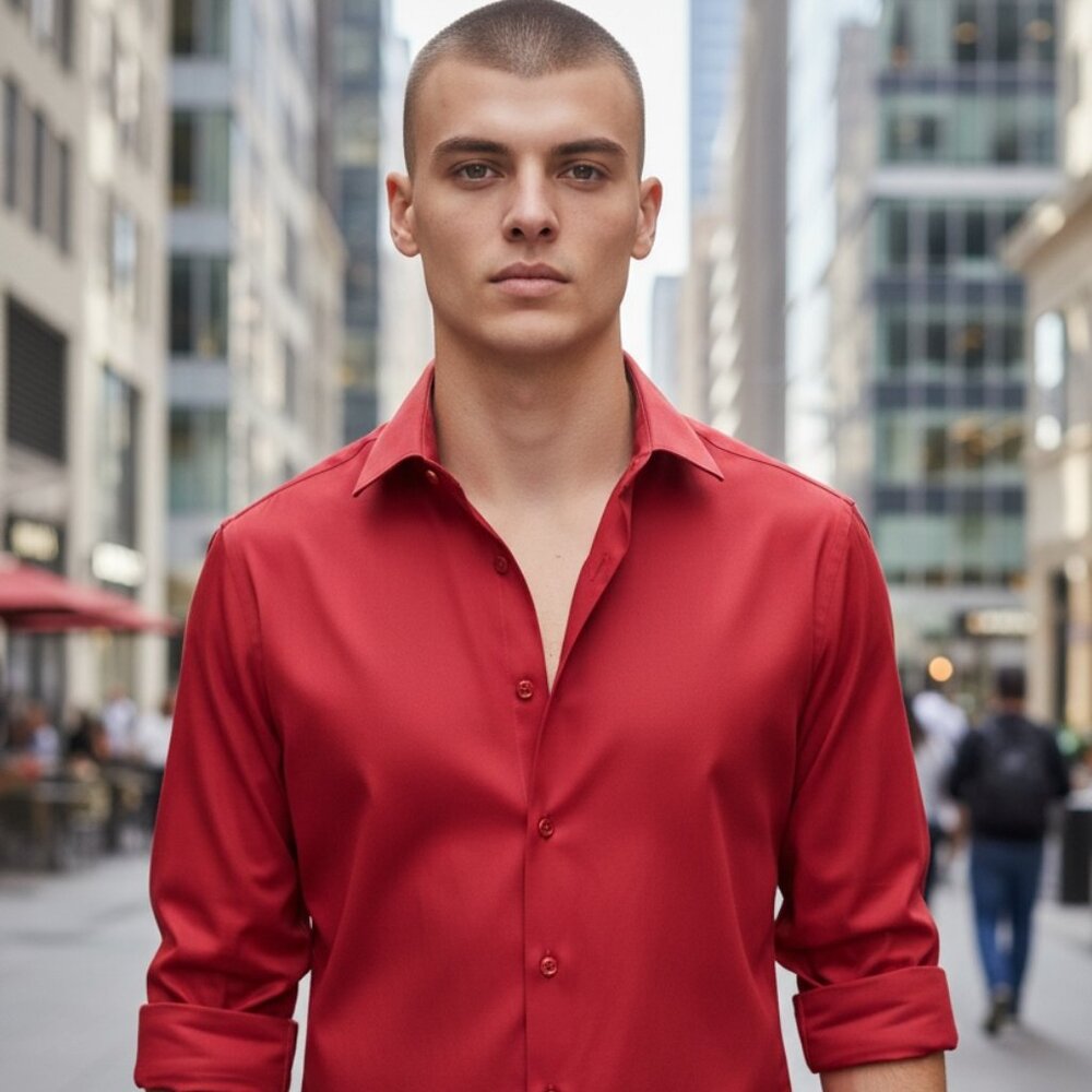 Kenneth Cole New York Red Dress Shirt | Men’s 16 / 34-35 | Wrinkle-Free Stretch